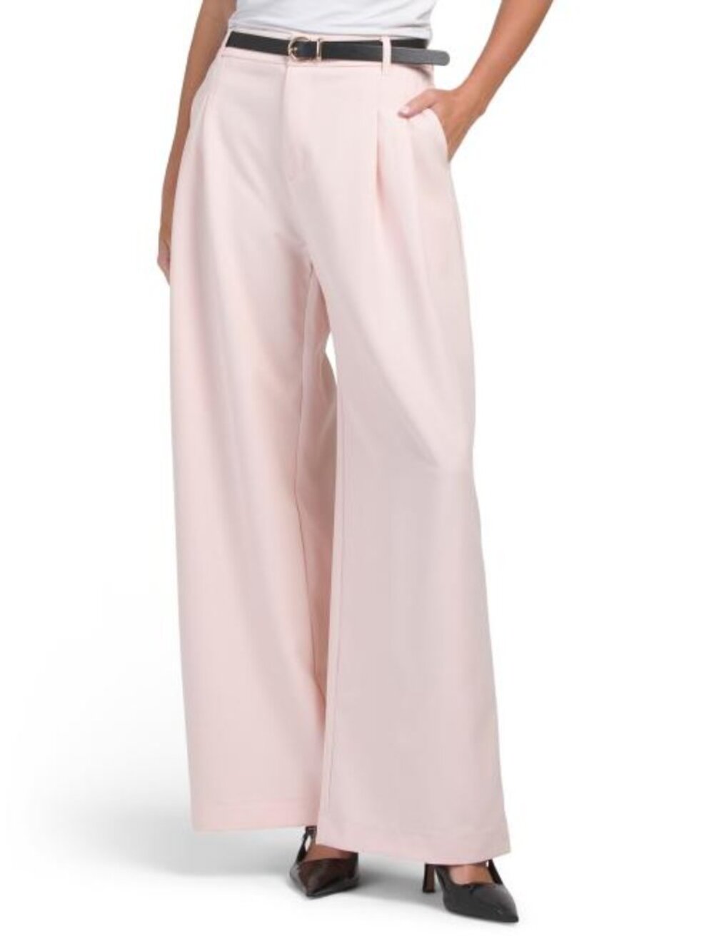 GEMMA+ JANE Double Pleat Wide Leg Pants With Belt